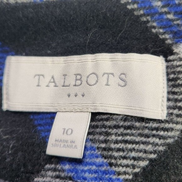 Talbots skirt Plaid Wool Blend Pencil Sz 10 Black Gray Blue career professional - Picture 3 of 6